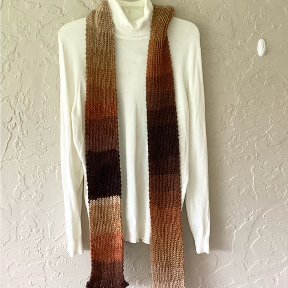 Hat Scarf Set Hand Crafted Brown Tan Rust Multicolored Ombre Knit - Picture 11 of 16